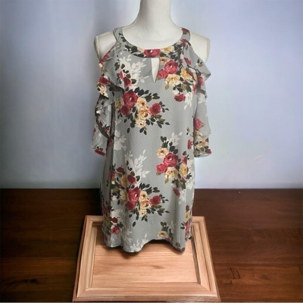 UMGEE Blue Floral Round Neck Tank Style Blouse